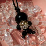 天然石のストラップ＊ちびたまちゃん（ブラックオニキス×ルチルクォーツ）難有り