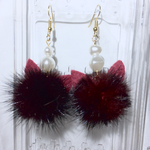 猫ミミバロックパールミンクファーピアス