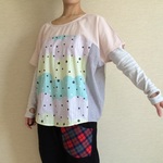 【SALE！70%OFF】フレンチスリーブのゆるTシャツ(ピンクパープル系)B007