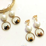 べっ甲ニャンコとパールのピアス／イヤリング
