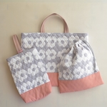 入園入学グッズ 大きなお花×ピンク キルティング レッスンバッグ他3点セット