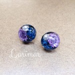 インディゴブルーとライトパープルのお花ピアス