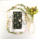 pajour) モノトーンブラック色ミモザ柄手帳型スマホケース 【春夏 】【花柄】【黒】  iphoneX/Xperia/plus/iphone8/xz/SC-04/AQUOS/Android