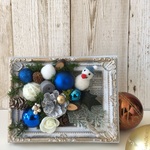 ★青のXmas★クリスマス　アンティークスタンドアレンジ　