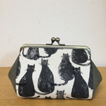 再販☆黒猫柄&帆布♡がまぐちポーチ