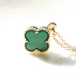 Four Leaf Clover Malachite Gold Charm Necklace
