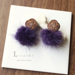 【2017年秋冬新作】br　Vintage　button　minkfur　2way  ピアス/イヤリング　ヴィンテージボタン　ミンクファー　