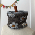 キッズ/大人用 ネック ウォーマー Mサイズ   花 グレー系
