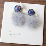 【2017年秋冬新作】　Vintage　button　minkfur ピアス/イヤリング　ヴィンテージボタン　ミンクファー　