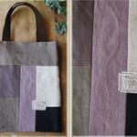 020☆彡色々パッチぺたんこミニトートバッグ＊約27.5cm×23cmリバーシブル＊サブバッグ＊お散歩に♪起毛リネン・ジャズネップ