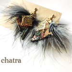 再販6♡新作♡marabou＆Gobelinearring＊mixblack＆gray