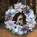 ◆◆1220aiko様専用◆◆No.xmas-14237/特大クリスマスリース55cm/アートフラワーリース/モーヴ＆ホワイト・フロスト２