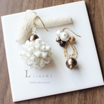 再販3　ribbon Tassel asymmetry  ピアス/イヤリング　コットンパール　タッセル　アシンメトリー