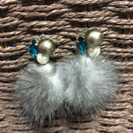 ビジュー コットンパール  ミンクファーピアス