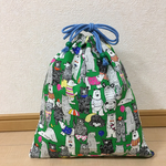 送料無料！体操着やお着替袋！可愛いクマ柄★裏地なし（緑）