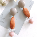 wood beads  'gray×babypink'