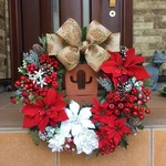◆◆☻chiho☻様専用◆◆/No.xmas-14239/★クリスマスリース40cm・アートフラワーリース★/ポインセチア＆ベリー2