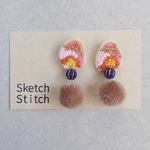 rose pink×fur刺繍ピアス
