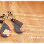 レザー本革＋パッチワークDrop　 イヤリングor ピアス　