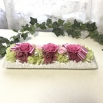 ピンクローズの横長アレンジ♪桃バラプリザーブドフラワー母の日花ブリザードフラワー結婚式誕生日プリザ薔薇プレゼント誕生日バラギフト花器サプライズ結婚祝い退職祝い卒業祝いリボン