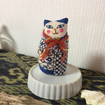 【送料無料】紅型のハチワレ猫の立つぬいぐるみ/青さん