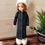リカちゃん、ブライスちゃんサイズチェックシャツワンピ　グリーン×黒