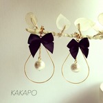 Cotton pearl × BK ribbon loop pierce (NO.775)