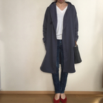 春ブルーグレーcottonニットフード付きカーディガン