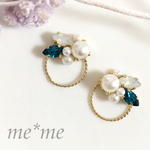 ビジュー×パール×丸ゴールド❤︎ピアス〔ネイビー〕