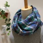 起毛コットン スヌード エメラルドチェック　二重巻 