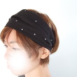 再入荷です　星屑のダブルガーゼのゆるターバン*黒　さし色に**