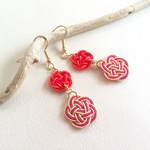 【キラキラ紅葉】　水引製　お花のピアス　オレンジ　赤