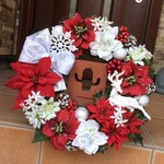 No.xmas-14243/★クリスマスリース36cm・アートフラワーリース★/レッド＆シルバー・ホワイト