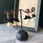 ＊一粒パール×BLACKリボンピアス&イヤリング＊