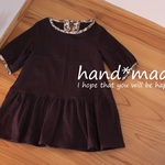 ローウエストワンピース*100*濃紫*花柄・長袖