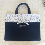 ひもリボンの名前刺繍レッスンバッグ（裏布付き）