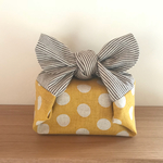 ☆再販✨お弁当袋Mサイズ＊yellowドット綿麻キャンバス＊ブラウンストライプ    