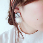 チェックとファーの秋色ピアス