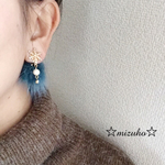 再販☆雪の結晶&ファー イヤリング アクアマリン