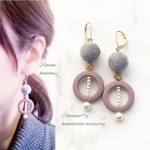 ❇️ベロア風ビーズ×パールピアス/イヤリング