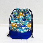 給食袋や小物入れに♪カラフルカー（車）柄巾着★htr