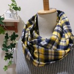 起毛コットン スヌード イエロー&ネイビー チェック　二重巻 