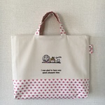 通園・通学レッスンバッグ  女の子柄 30cm×40cm【ハート×生成り】姉妹と猫フロッキー