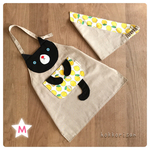 ねこさんのエプロンセット【レモン柄】M（100〜110㎝）