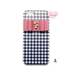 New!★1点限定SALE★iPhone6/iPhone6s用 ギンガムチェック×ビジューリボン ハードケース