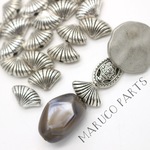 【アンティークシェル型＊両穴＊10個】【1#シルバー】ヴィンテージ風◎beads-566-c1-m
