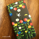 花々の沈黙★花と鳥・夜・黒・花柄・手帳型スマホケース/スマホカバー★iPhone他Xperia/Galaxyなど
