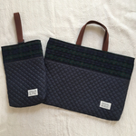 キルティングレッスンバッグ ＆上履き入れ BW×デニム