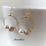 大人かわいい☆ベージュ×ゴールドのフープピアス
