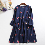 f101807（再販）★感謝価格＋送料無料★数限定　花柄刺繍　綿麻　長袖ワンピース　